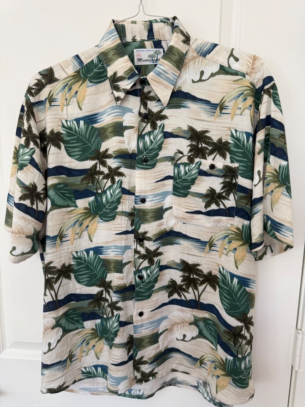 Men's Monticerutti Original Hawaiian Shirt Large Short Sleeve Button Down Leaves